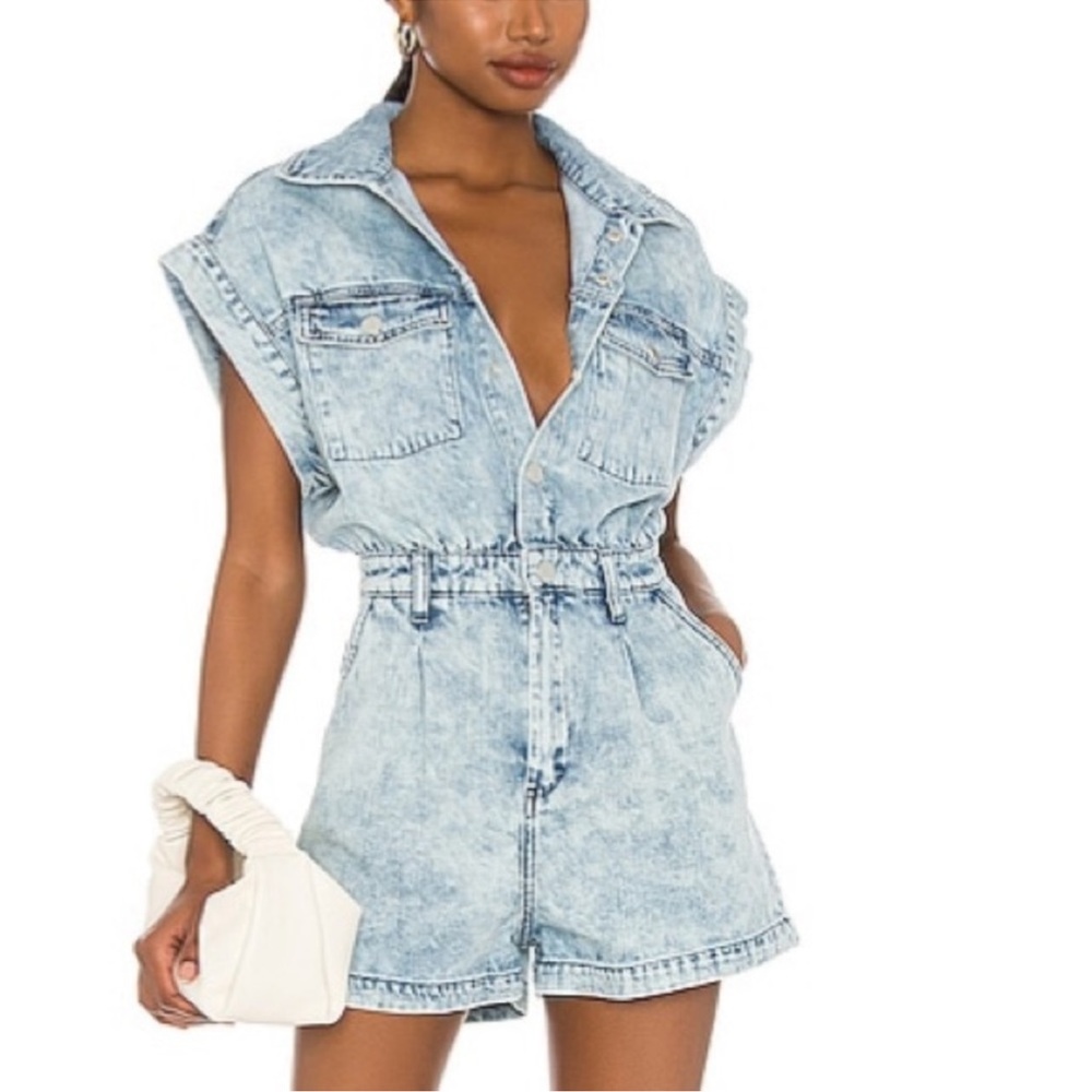 New BLANK NYC Cotton Denim Romper in Head Backstage Blue Sz M - Picture 15 of 15